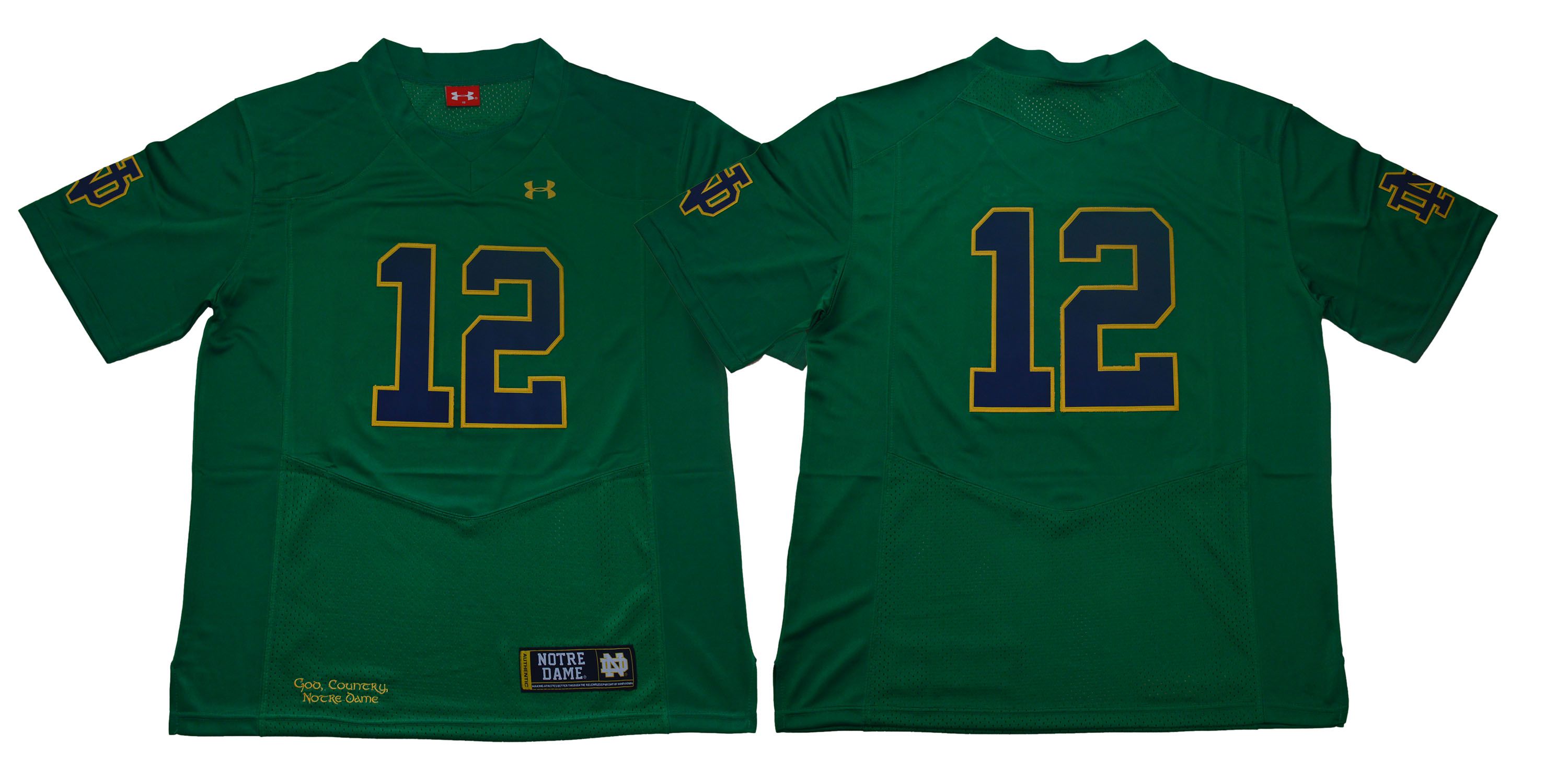 Men Norte Dame Fighting Irish 12 No name Green Stitched NCAA Jersey